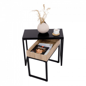 Set 2 măsuţe de cafea, stejar și negru, 60x30 cm, 50x27 cm - TP290422 - Img 11