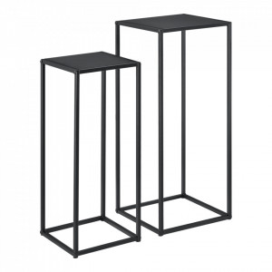 Set 2 masute inalte, 70 x 30 cm si 60 x 25 cm, metal, negru mat - P68870789 - Img 2