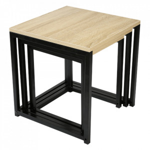 Set de 3 măsuţe de cafea, sonoma și negru, 40x40 cm 35x35 cm, 30x30 cm - TP303652 - Img 4