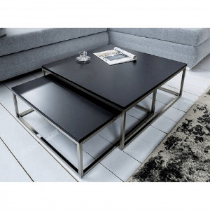 Set de două măsuţe de cafea, negru și crom, 75x75x37 cm - TP240324 - Img 2