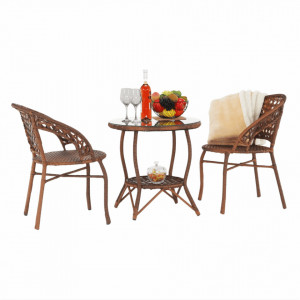 Set de grădină din ratan cu 3 piese, 1 măsuţă şi 2 scaune, maro - TP265640 - Img 10