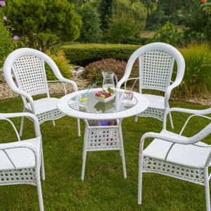 Set de grădină din ratan cu 5 piese, 1 măsuţă şi 4 scaune, alb - TP254781 - Img 8