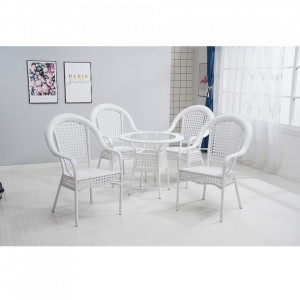Set de grădină din ratan cu 5 piese, 1 măsuţă şi 4 scaune, alb - TP254781 - Img 15