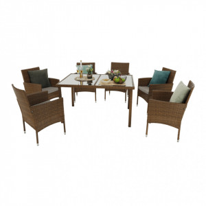 Set de grădină din ratan cu 7 piese, 1 masă şi 6 scaune, crem - TP186614 - Img 19