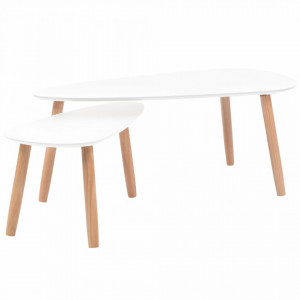 Set masa cafea, 2 piese, lemn masiv de pin, alb - V244731V - Img 2