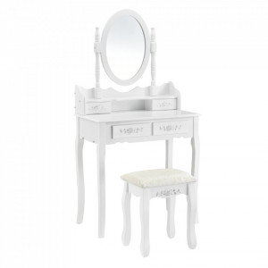 Set masa de toaleta cu oglinda scaun si 4 sertare - P57827233 - Img 1