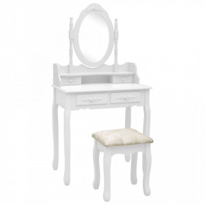 Set masa de toaleta cu taburet alb 75x69x140 cm lemn paulownia - V289314V