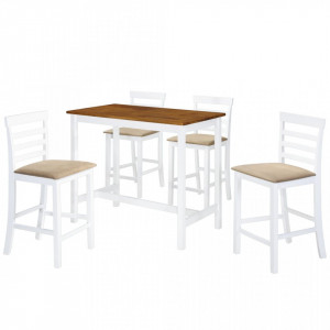 Set masă și scaune de bar, 5 piese, lemn masiv, maro și alb - V275234V - Img 2