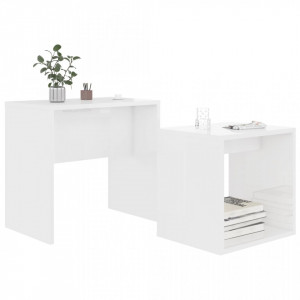Set masute de cafea, alb extralucios, 48x30x45 cm, PAL - V802891V - Img 3