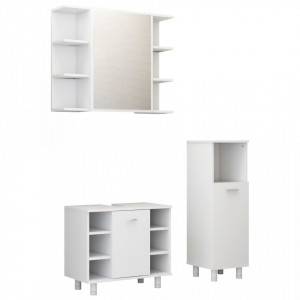 Set mobilier baie, 3 piese, alb extralucios, PAL - V3056949V - Img 2