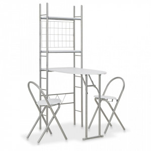 Set mobilier bucatarie cu depozitare, 3 piese, alb, MDF si otel - V284403V - Img 1