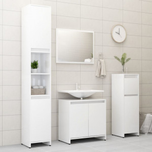 Set mobilier de baie, 3 piese, alb extralucios, lemn prelucrat - V3056931V - Img 3