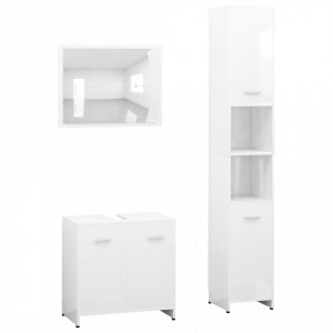 Set mobilier de baie, 3 piese, alb, lemn prelucrat - V3056916V - Img 1
