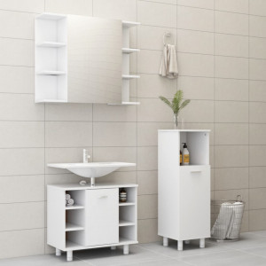 Set mobilier de baie, 3 piese, alb, PAL - V3056943V - Img 1