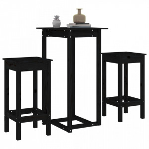 Set mobilier de bar, 3 piese, negru, lemn masiv de pin - V3124731V - Img 4