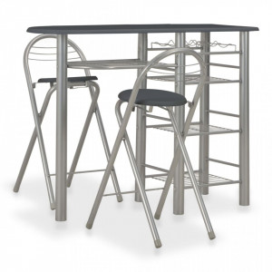 Set mobilier de bar, cu rafturi, 3 piese, negru, lemn si otel - V284400V - Img 1