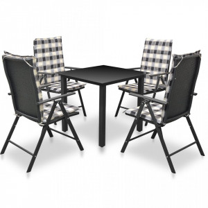Set mobilier de exterior cu perne, 5 piese, negru, aluminiu - V42778V - Img 2