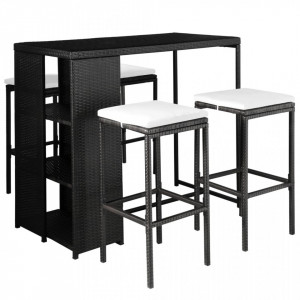 Set mobilier de exterior cu perne, 5 piese, negru, poliratan - V44177V