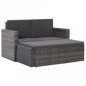 Set mobilier de gradina cu perne, 2 piese, gri, poliratan - V44422V