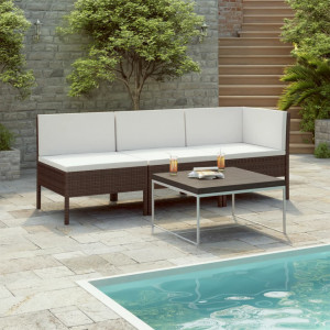 Set mobilier de gradina cu perne, 3 piese, maro, poliratan - V310201V