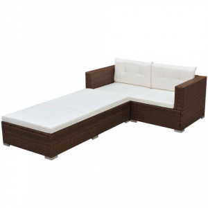 Set mobilier de gradina cu perne, 3 piese, maro, poliratan - V42747V
