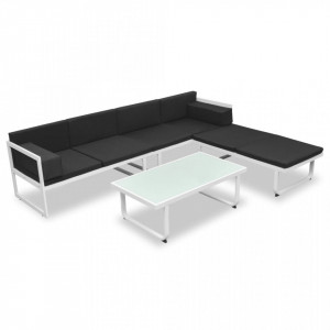 Set mobilier de gradina cu perne, 4 piese, negru, aluminiu - V42815V - Img 2