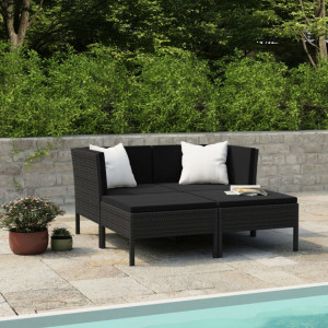 Set mobilier de gradina cu perne, 4 piese, negru, poliratan - V3056967V