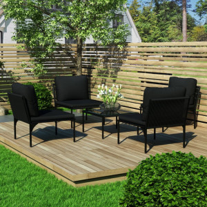 Set mobilier de gradina cu perne, 5 piese, negru, PVC - V48590V