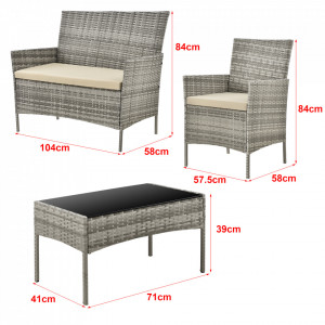 Set mobilier gradina, 2 scaune, masa, banca, 3 perne, gri/crem - P76151919 - Img 4