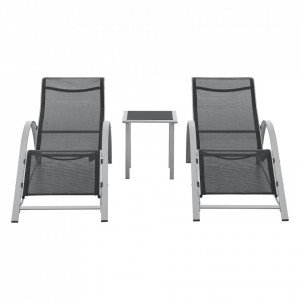Set mobilier gradina 2 sezlonguri si 1 masa, gri/negru - P79634892 - Img 7