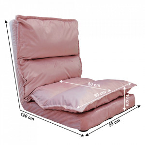 Şezlong pliant pe podea, ţesătură de catifea roz deschis - TP290579 - Img 2
