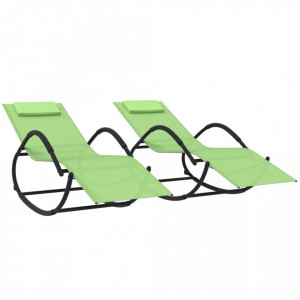 Șezlonguri de plajă balansoar, 2 buc., verde, oțel & textilenă - V318135V