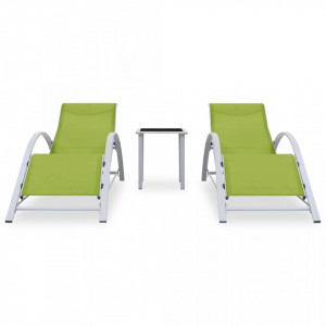 Șezlonguri de plajă cu masă, 2 buc., verde, aluminiu - V310540V