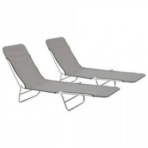 Sezlonguri de plaja pliabile, 2 buc., gri, otel & textil - V44302V