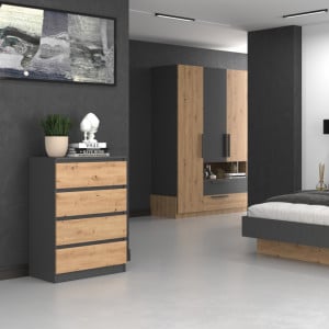 TECOAN-AR104 - Comoda, 70 x 40 x 97 cm, Antracit-Stejar Artisan, PAL - Img 1