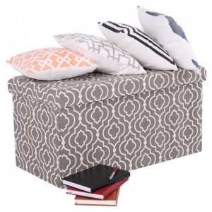 Bancă, băncuţă cu spaţiu pentru depozitare, gri cu imprimeu, 76x38x38 cm - TP297406 - Img 6
