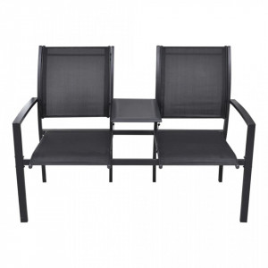Bancă de grădină cu 2 locuri, negru, 131 cm, oțel și textilenă - V40838V - Img 3