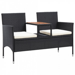 Banca de gradina cu masuta, 2 locuri, negru, 143 cm, poliratan - V46146V