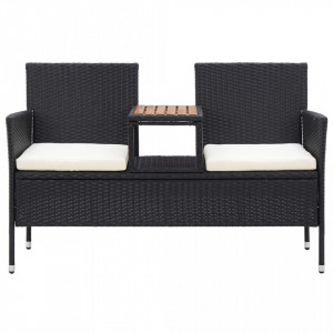 Banca de gradina cu masuta, 2 locuri, negru, 143 cm, poliratan - V46146V - Img 2
