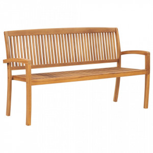 Bancă de grădină stivuibilă cu pernă, 159 cm, lemn masiv tec - V3063315V