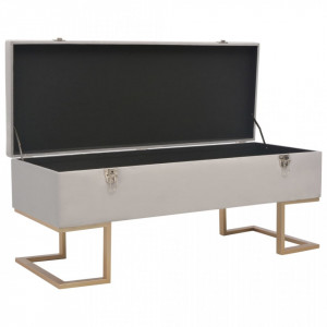 Bancheta cu un compartiment de depozitare gri 105 cm catifea - V247573V - Img 2