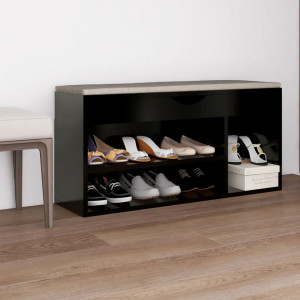Banchetă pantofar cu pernă, negru, 104x30x49 cm, lemn prelucrat - V326751V - Img 2