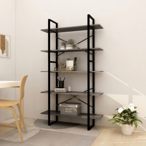 Bibliotecă cu 5 rafturi, gri, 100x30x175 cm, lemn masiv de pin - V3082005V - Img 2