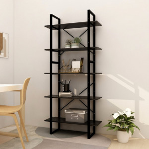 Bibliotecă cu 5 rafturi, negru, 80x30x175 cm, lemn masiv de pin - V3081997V - Img 2