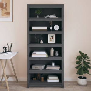 Bibliotecă, gri, 80x35x183 cm, lemn masiv de pin - V821696V - Img 2