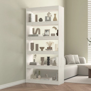 Bibliotecă/Separator cameră, alb, 80x30x167,4 cm lemn masiv pin - V808199V - Img 2