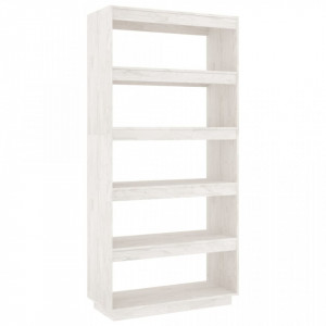 Bibliotecă/Separator cameră, alb, 80x35x167 cm, lemn masiv pin - V810895V - Img 1