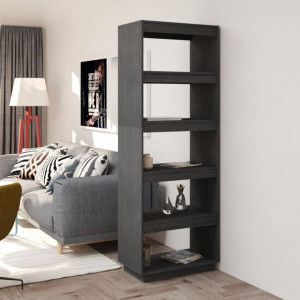 Bibliotecă/Separator cameră, gri, 60x35x167 cm, lemn masiv pin - V810876V - Img 2