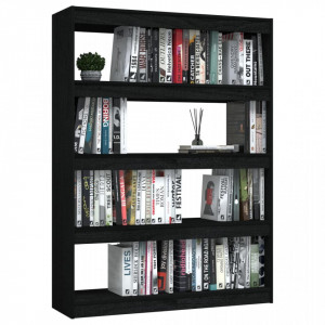 Bibliotecă/Separator cameră negru 100x30x135,5 cm lemn de pin - V808222V - Img 4