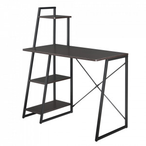 Birou cu rafturi, negru/efect lemn de nuc - P65862404 - Img 4